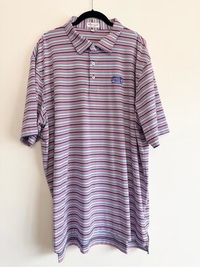 Peter Millar Men’s Red White Blue Striped Golf Polo Shirt w Logo XXL